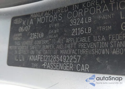 2008 Kia Spectra Ex from USA, damaged, VIN KNAFE121285492257